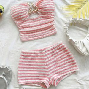 Đồ bơi nữ 2 mảnh sọc đen trắng croptop
