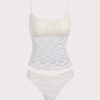 tankini hoa lưới trắng kem