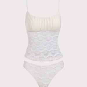 tankini hoa lưới trắng kem
